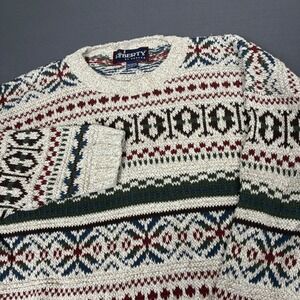 Vintage Liberty Men's Isle Knit Cream Red Green Sweater Size Large